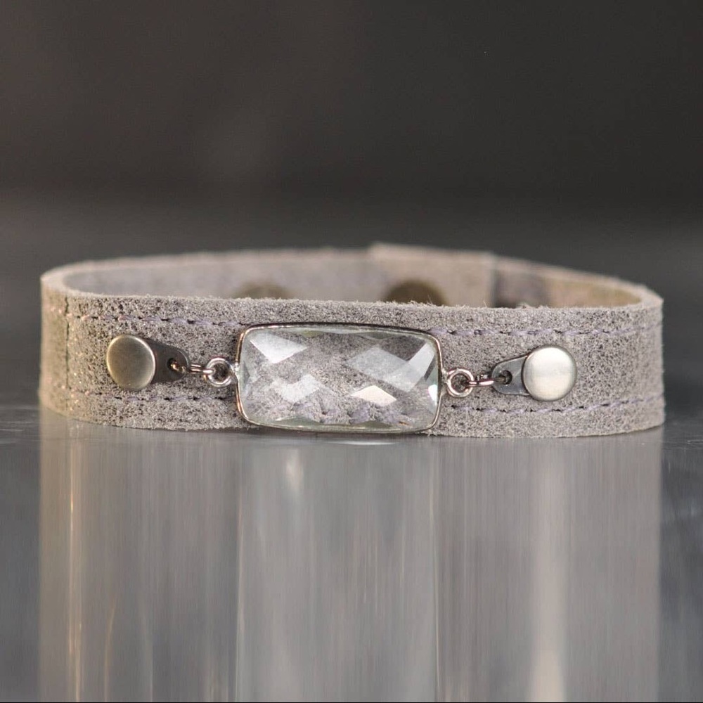 Crystal baguette leather cuff
